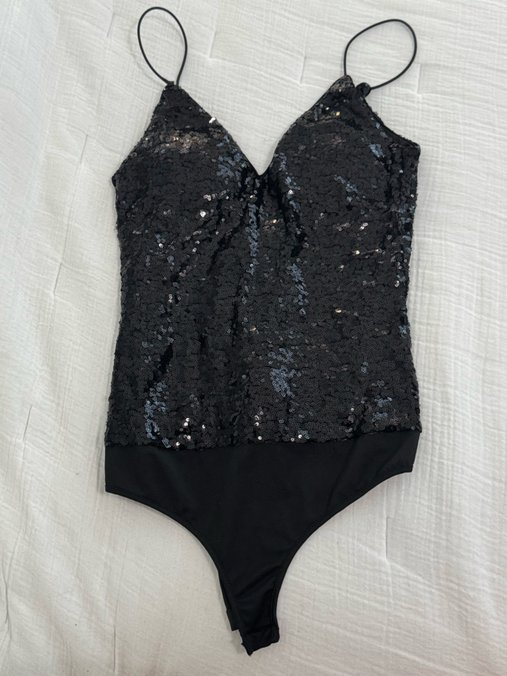 Black Sequin One-Shoulder Bodysuit